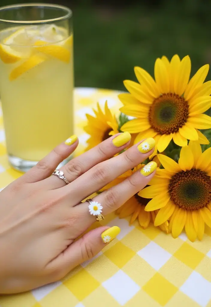 20 Stunning Floral Spring Nail Designs That Will Bloom Your Creativity! - 13. Sunshine and Daisies