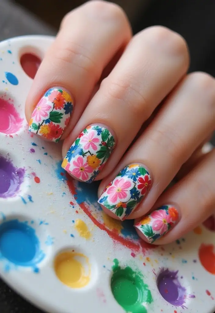 20 Stunning Floral Spring Nail Designs That Will Bloom Your Creativity! - 9. Artistic Floral Patterns